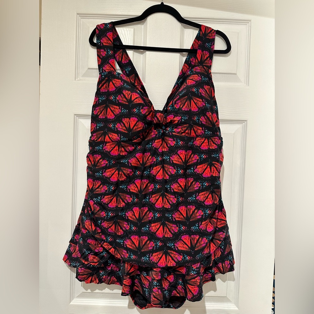Torrid Butterfly Print One Piece Swimsuit; size 4